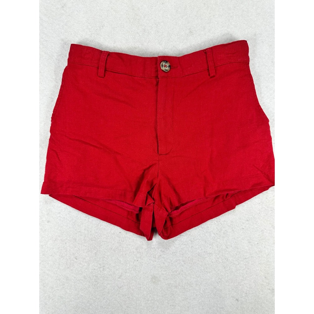 Lumiere Womens Red Linen Blend High Rise Elastic Back M Shorts Size Medium